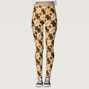 beige vormen, strepen, cirkels of oranje hexagon leggings