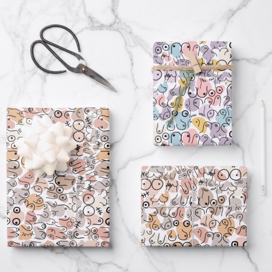 beige vrouw leuk borst inpakpapier vel (Voorkant)