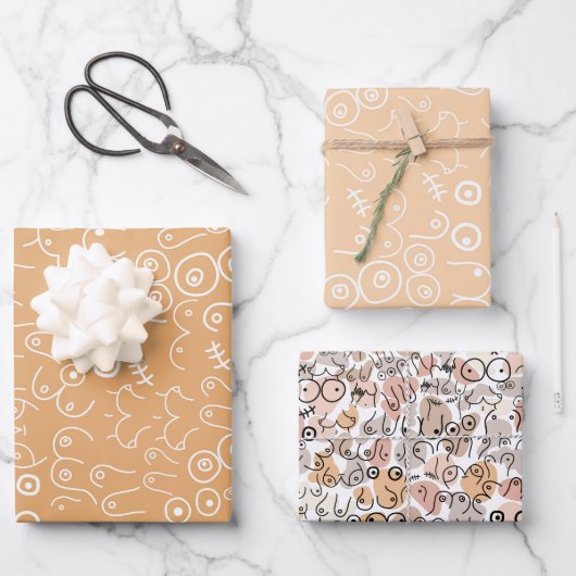 beige vrouw leuk borst inpakpapier vel (Voorkant)