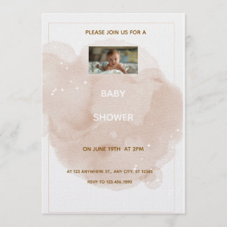 Beige Watercolor Baby shower Invitation  Kaart