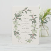 Beige Watercolor Holly & Ivy Feestdagenkaart (Staand voorkant)