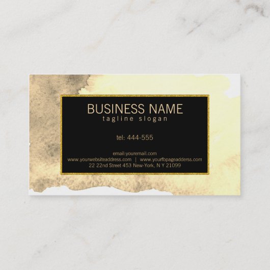 Beige Waterverf achtergrond gouden Lijst Visitekaartje (Achterkant)