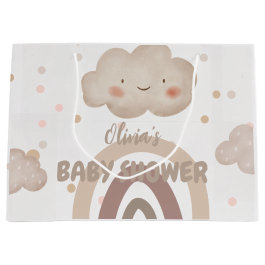 Beige Waterverf Baby shower Groot Cadeauzakje (Voorkant)
