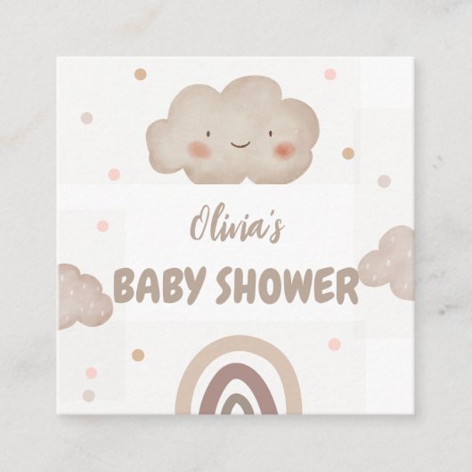 Beige Waterverf Baby shower Informatiekaartje (Voorkant)