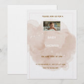 Beige waterverf baby shower uitnodiging (Voorkant / Achterkant)