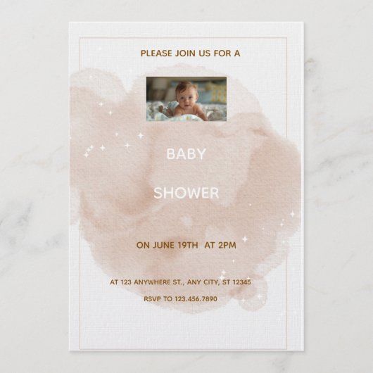 Beige waterverf baby shower uitnodiging (Voorkant)
