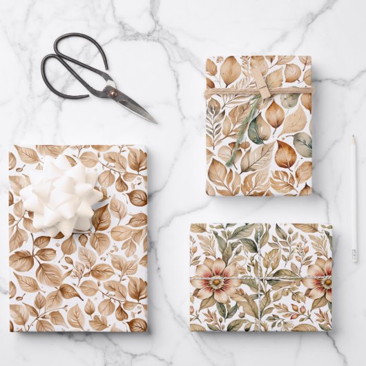 Beige Waterverf Bladeren Patroon Inpakpapier Vel (Voorkant)