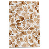 Beige Waterverf Bladeren Patroon Medium Cadeauzakje (Voorkant)