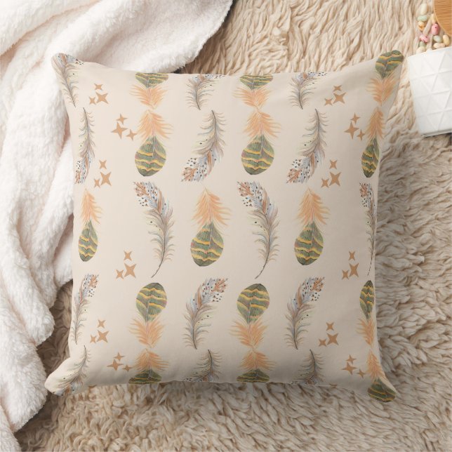 Beige waterverf, Boho esthetische, neutrale tonen, Kussen (Deken)