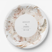 Beige waterverf botanische florale tuinbruiloft papieren bordje (Voorkant)
