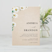 Beige Waterverf Daisy Wildflower QR Code Weddensch Kaart (Staand voorkant)