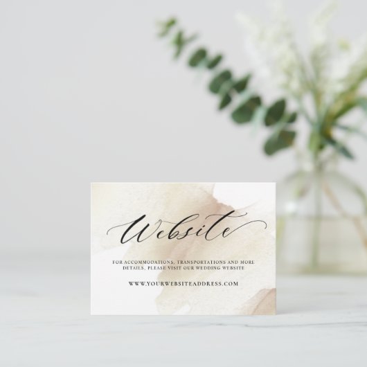 Beige Waterverf Earthy Blooms, Wedding Website Informatiekaartje (Staand voorkant)