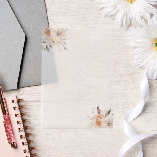 Beige Waterverf Flowers Wedding Overlay Vellum Uitnodigingen