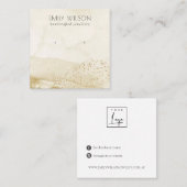 Beige Waterverf Gold Glitter Stud Veroorbaar beeld Vierkante Visitekaartje (Voorkant / Achterkant)