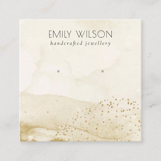 Beige Waterverf Gold Glitter Stud Veroorbaar beeld Vierkante Visitekaartje (Voorkant)