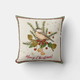 Beige Waterverf Illustratie Vrolijk kerstfeest Kussen