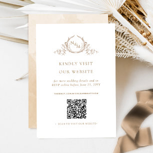 Beige Waterverf Monogram QR Code/RSVP Online Informatiekaartje