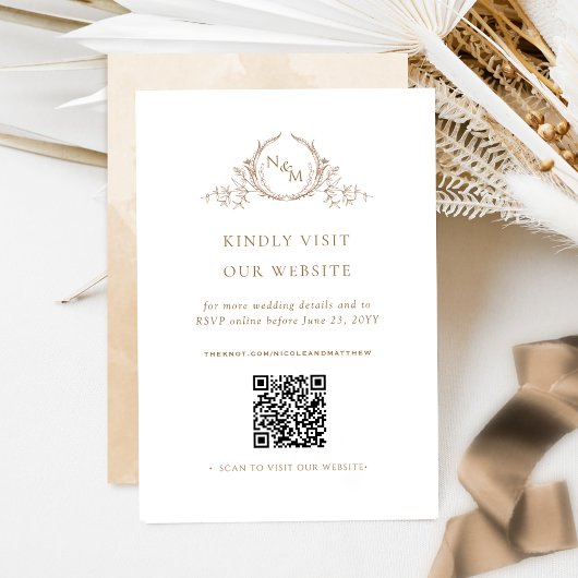 Beige Waterverf Monogram QR Code/RSVP Online Informatiekaartje