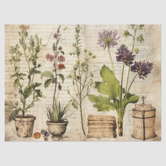 Beige  Waterverf Natuurlijke Wildflower Tissuepapier (Voorkant)