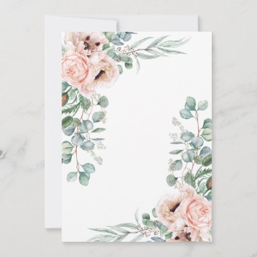 Beige Waterverf Poppies en groen bruiloft Kaart (Achterkant)