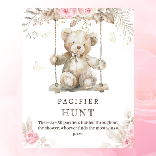 Beige Waterverf Teddy Bear Pacifier Hunt Game Poster