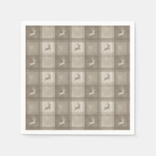 Beige Waterverf Textuur Plaid En Hert Kerstmis Servet