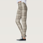 Beige Waterverf Textuur Rendier Plaid Kerstmis Leggings (Links)