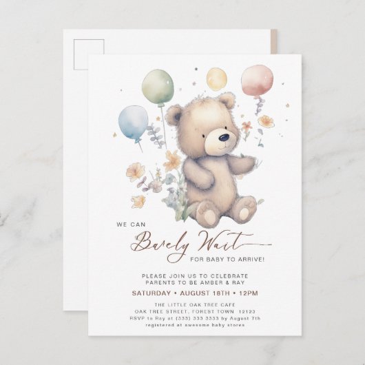 Beige We kunnen Barly Wachten Jongen Baby shower Uitnodiging Briefkaart (Voorkant / Achterkant)