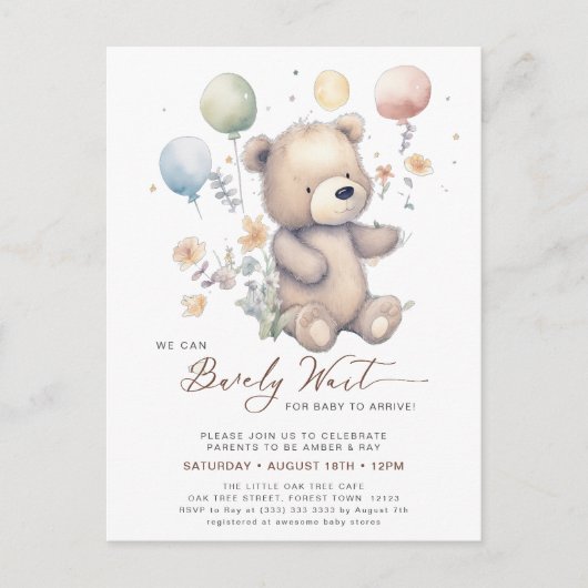 Beige We kunnen Barly Wachten Jongen Baby shower Uitnodiging Briefkaart (Voorkant)