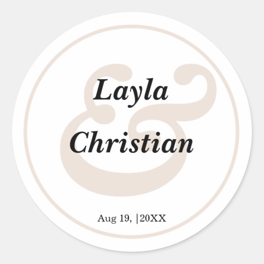 Beige Wedding Classic Round Sticker (Voorkant)