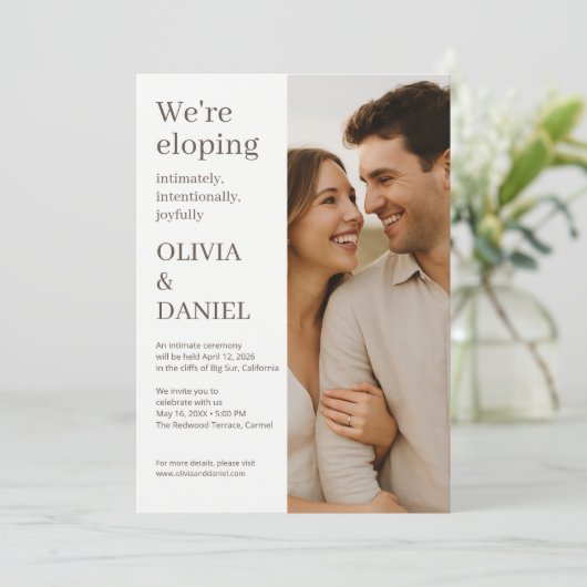 Beige Wedding Elopement Minimal Photo  Kaart (Staand voorkant)