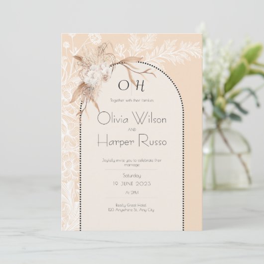 beige wedding invitation  kaart (Staand voorkant)