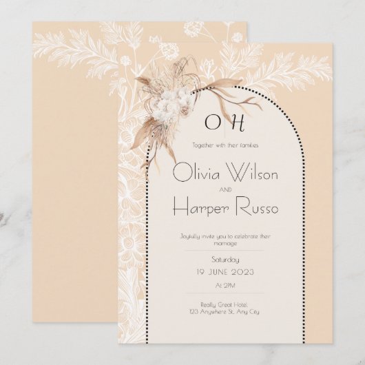 beige wedding invitation  kaart (Voorkant / Achterkant)