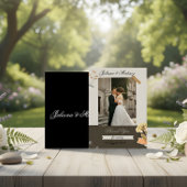 Beige Wedding Invitation with Bride & Groom Photo Kaart