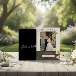 Beige Wedding Invitation with Bride & Groom Photo Kaart