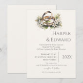 beige wedding invitation with ring kaart (Voorkant / Achterkant)