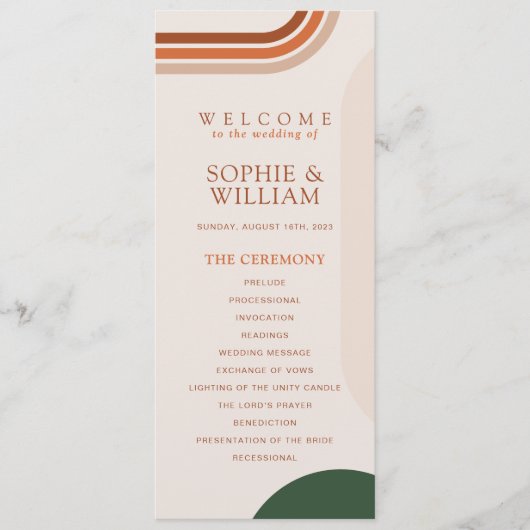 Beige Wedding Program cards, Arch Abstract Boho Programmakaart (Voorkant)