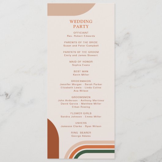 Beige Wedding Program cards, Arch Abstract Boho Programmakaart (Achterkant)