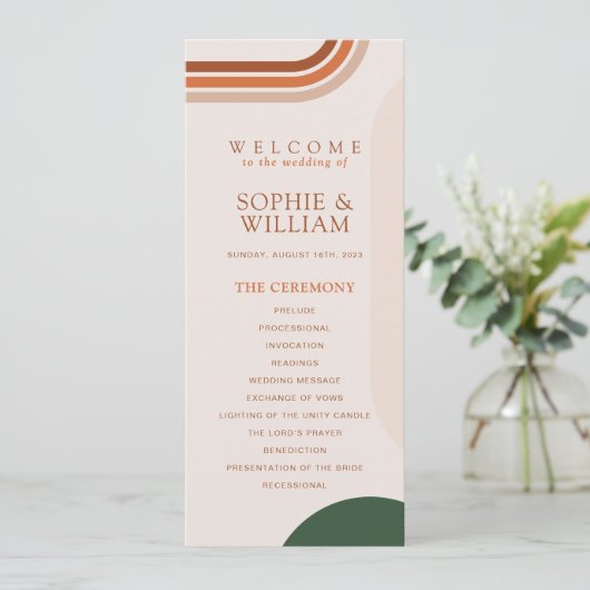 Beige Wedding Program cards, Arch Abstract Boho Programmakaart (Staand voorkant)