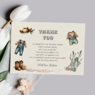 Beige Western Cowboy Baby Shower Bedankkaart