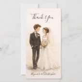 Beige Whimsical Watercolor Romantic Couple Wedding Bedankkaart (Voorkant)