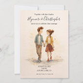 Beige Whimsical Watercolor Romantic Couple Wedding Kaart (Voorkant)