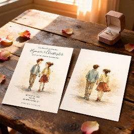 Beige Whimsical Watercolor Romantic Couple Wedding Kaart