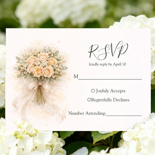 Beige Whimsical Watercolor Romantic Couple Wedding RSVP Kaartje