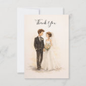 Beige Whimsical Watercolor Romantisch Huwelijk Bedankkaart (Voorkant)