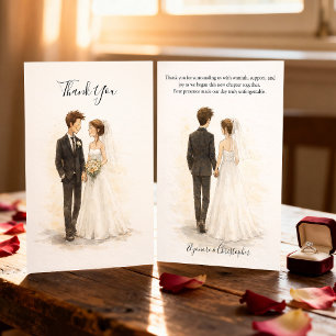 Beige Whimsical Watercolor Romantisch Huwelijk Bedankkaart