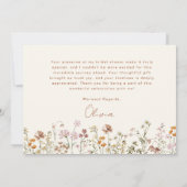 Beige Whimsical Wilde Bloem Bruidsdouche Bedankkaart (Achterkant)