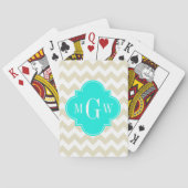 Beige White Chevron Aqua Quatrefoil 3 Monogram Speelkaarten (Achterkant)