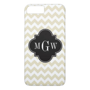 Beige White Chevron Black Quatrefoil 3 Monogram iPhone 8/7 Plus Hoesje
