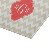 Beige White Chevron Coral Quatrefoil 3 Monogram Snijplank (Hoek)